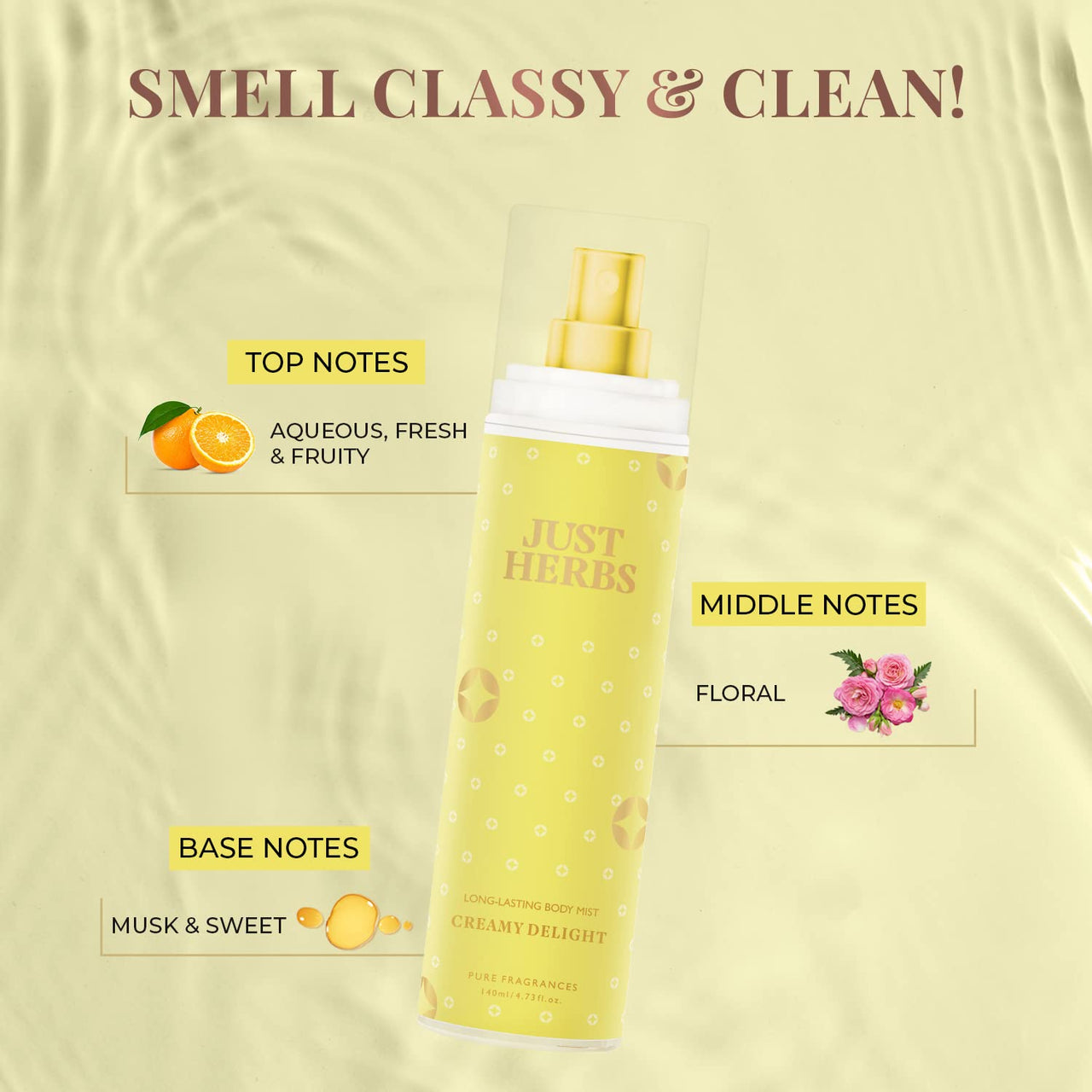 Just Herbs Body Mist Spray For Unisex With - Creamy Delight 140Ml & Tinted Lip Balm For Unisex With SPF 20+ For Dark Lips To Lighten 4 G (Cherry) Combo