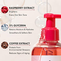 mCaffeine Brightening Body Wash - 300 ml with Fruity Raspberry Fragrance | De-Tans & Deep Cleanses with Vitamin C Rich| 5% Glycerin for Hydrated & Soft Skin | Fragrance Shower Gel for women and men