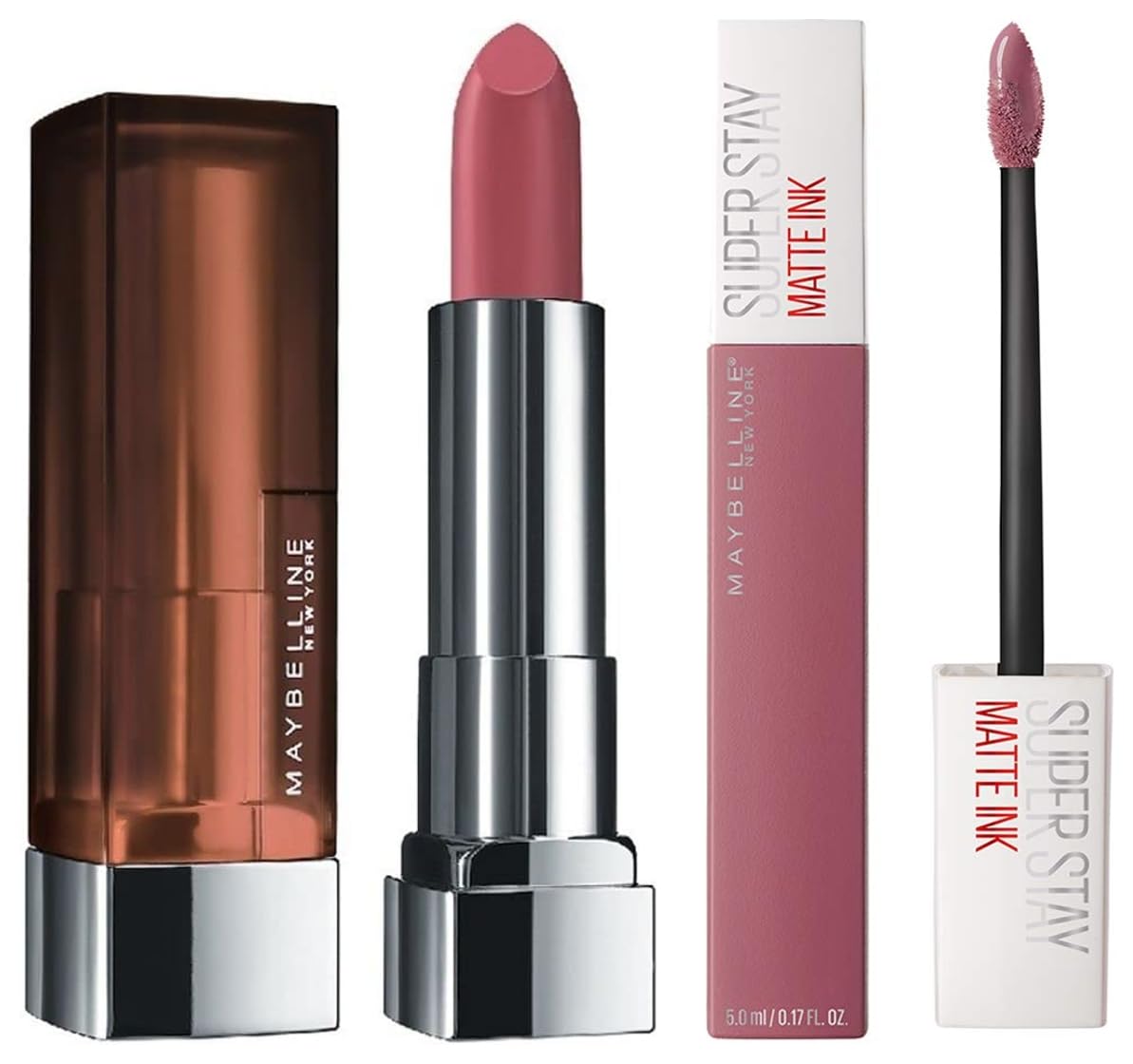 Maybelline New York Super Stay Matte Ink Liquid Lipstick, 15 Lover, 5ml and Maybelline New York Color Sensational Creamy Matte Lipstick, 660 Touch of Spice, 3.9g