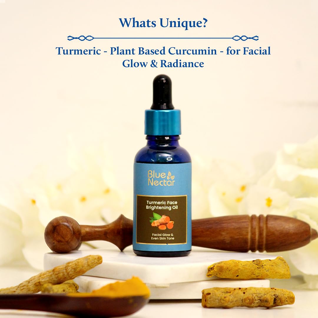 Blue Nectar Turmeric Face Serum for Glowing Skin | Plant Based Face Oil for Glowing Skin | Tan Removal Skin Brightening Serum for Face (16 Herbs, 30 ml)