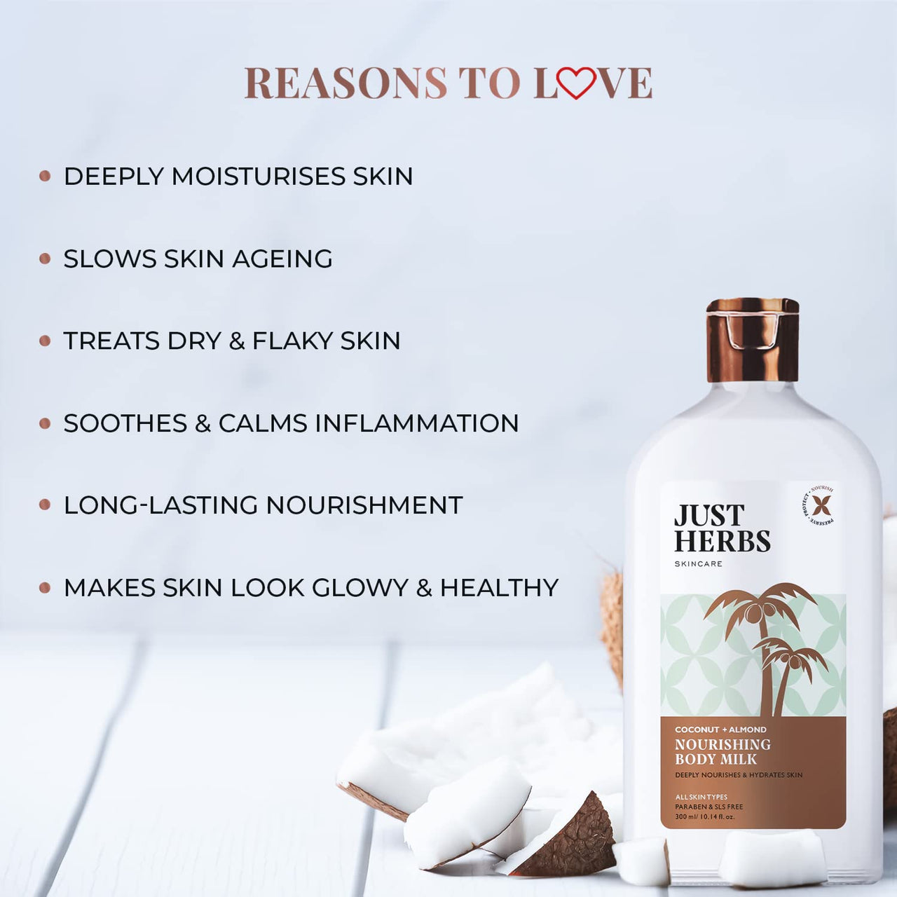 Just Herbs Saffron + Malai Nourishing Body Milk Lotion- 300ml & Just Herbs Body Lotion For Dry Normal & Combination Skin Nourishing Body Milk With Coconut + Almond - 300ml Combo
