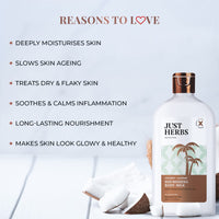 Just Herbs Saffron + Malai Nourishing Body Milk Lotion- 300ml & Just Herbs Body Lotion For Dry Normal & Combination Skin Nourishing Body Milk With Coconut + Almond - 300ml Combo