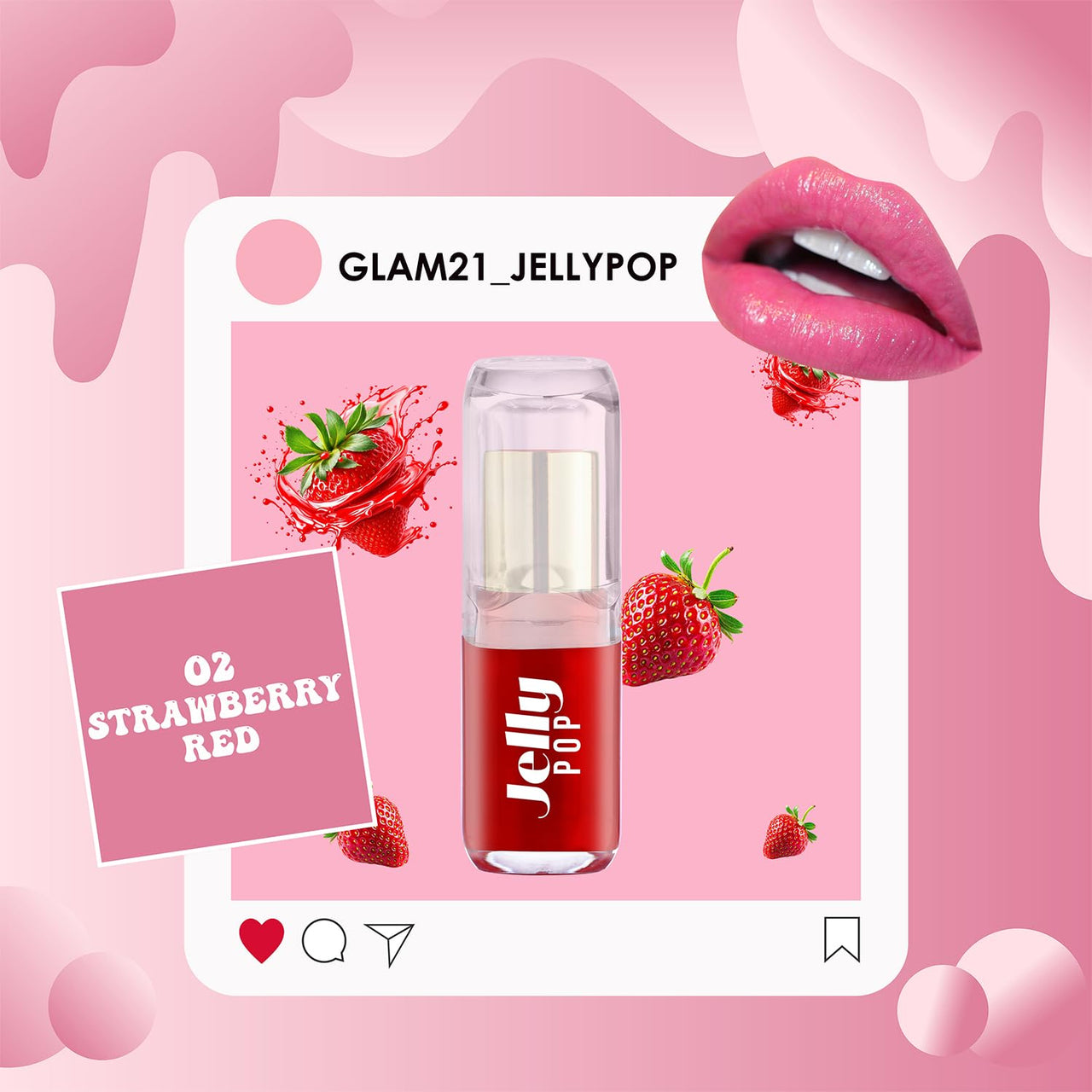 Glam21 Jelly Pop fruity gel lipstick| Moisturising | Glossy Finish | Gives a Natural Colour | Lightweight | 02- Strawberry Red, 3.5gm