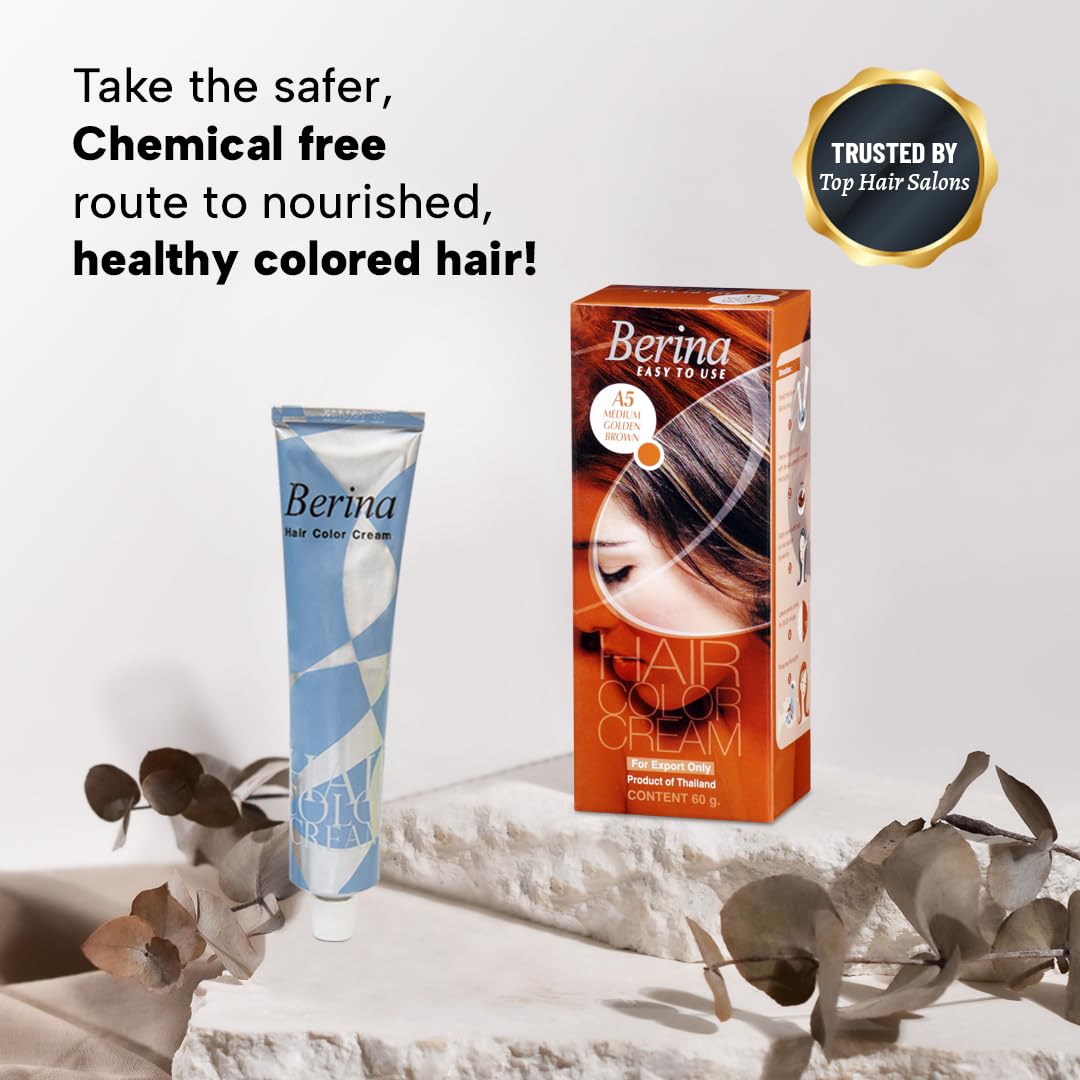 Berina Professional | Permanent Hair Color Cream | 60gm | A05 Medium Golden Brown | Long Lasting Color