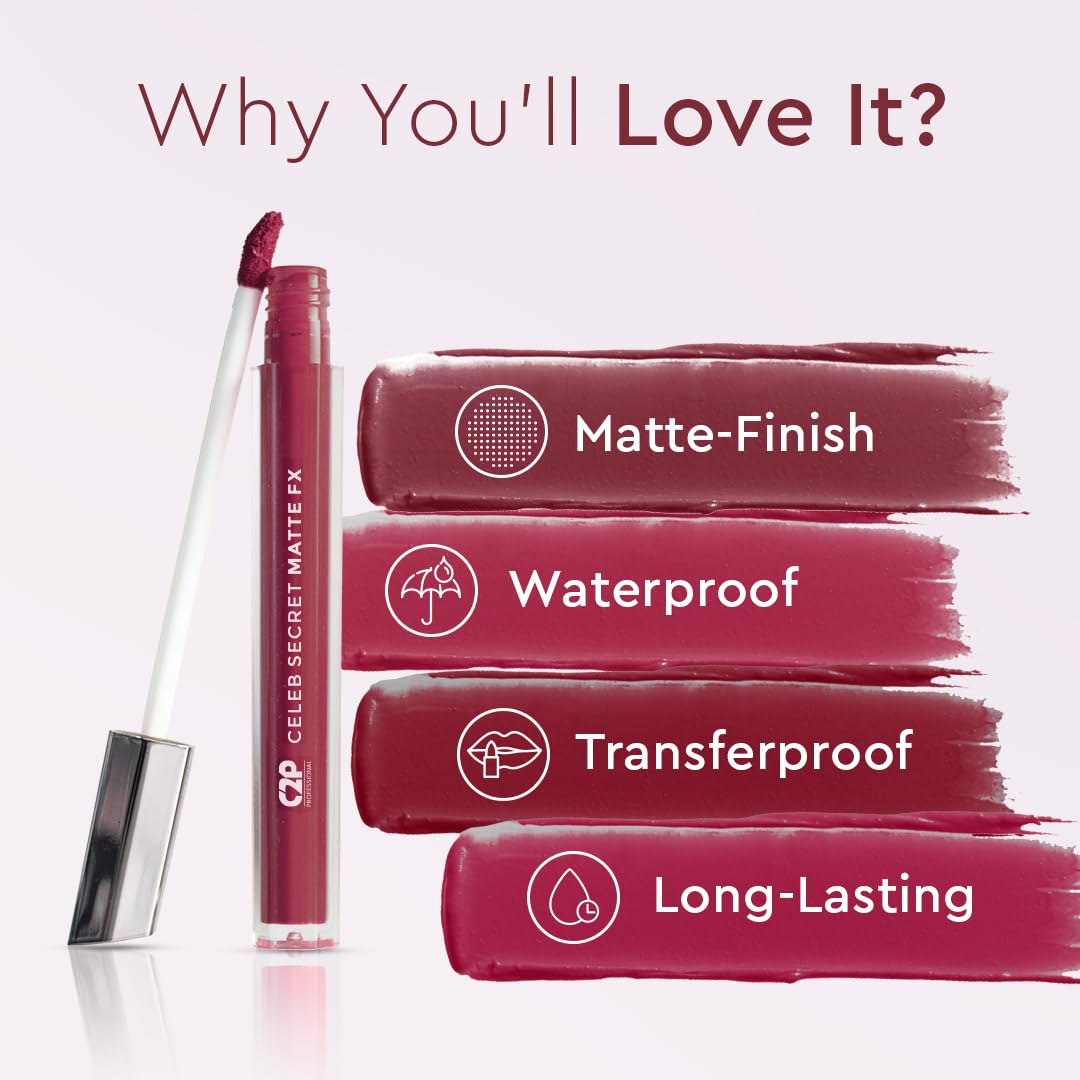 C2P Pro Liquid Lipstick Waterproof Matte Orange Lipsticks for Women | Long Lasting Smudge Proof | Infused with Argan Oil, Vitamin E | Cruelty Free, Vegan - Celeb Secret (Liquid Lipstick Katrina, 2 ml)