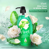 Vivel Aloe Vera & White Rose Scent Shower Gel, 895 ml, Moisturizing Body Wash, with Plant based Cleansers, Body wash Shower Gel for Women & Men, For All Skin Types