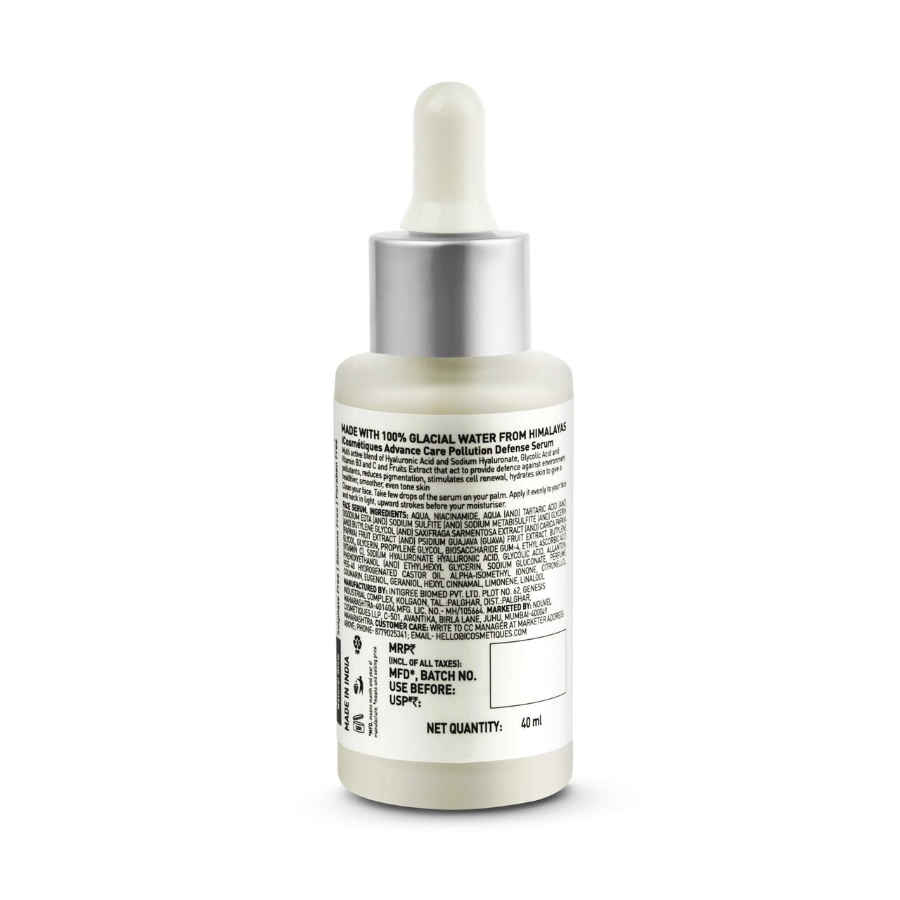iCosmetiques Pollution Defense Face Serum |Vitamin C, Pollustop, Hyaluronic Acid |Deep Hydration, Glow and Skin Brightening |Infused with Himalayan Glacial Water |Unisex Advance Care Formula |40ml