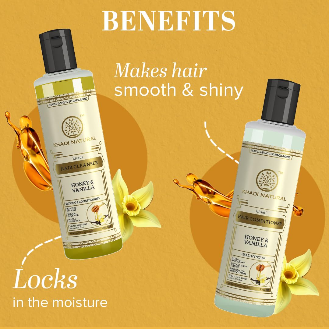 Khadi Natural Honey & Vanilla Hair Cleanser & Conditioner | Revitalizes Scalp, Boosts Hair Growth, Adds Shine | For All Hair Types - (210ml x 2)