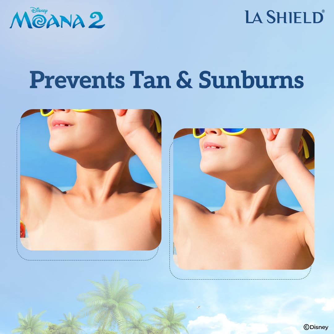 La Shield Disney Moana 2 Kids Sunscreen SPF 50 PA+++ | Free sticker set of 9 | 100% Mineral Sunscreen | For kids above 2 years age |Enriched with Vitamin E | 4 hour water resistant | Fragrance free| 50gm