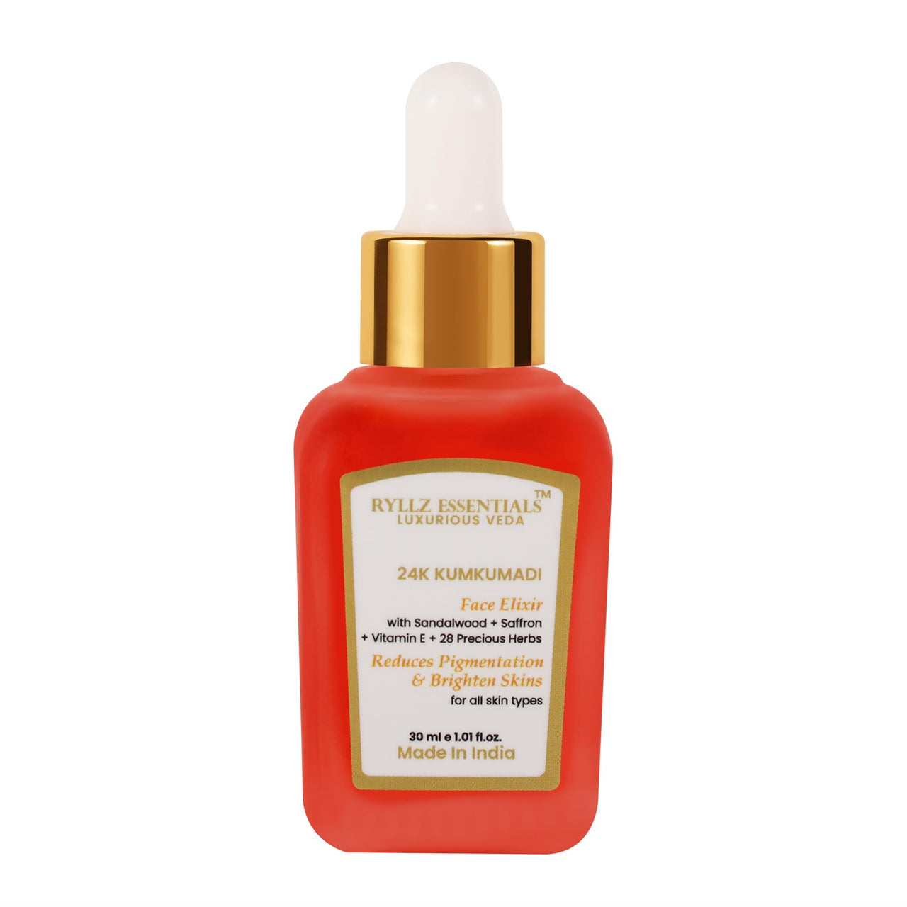RYLLZ ESSENTIALS 24K Kumkumadi Elixir | Kumkumadi Tailam with 24K Gold, Red Sandalwood, Saffron & 28 Precious Herbs | for Dull Skin, Wrinkle, Dark Spots & Pigmentation | 30ML