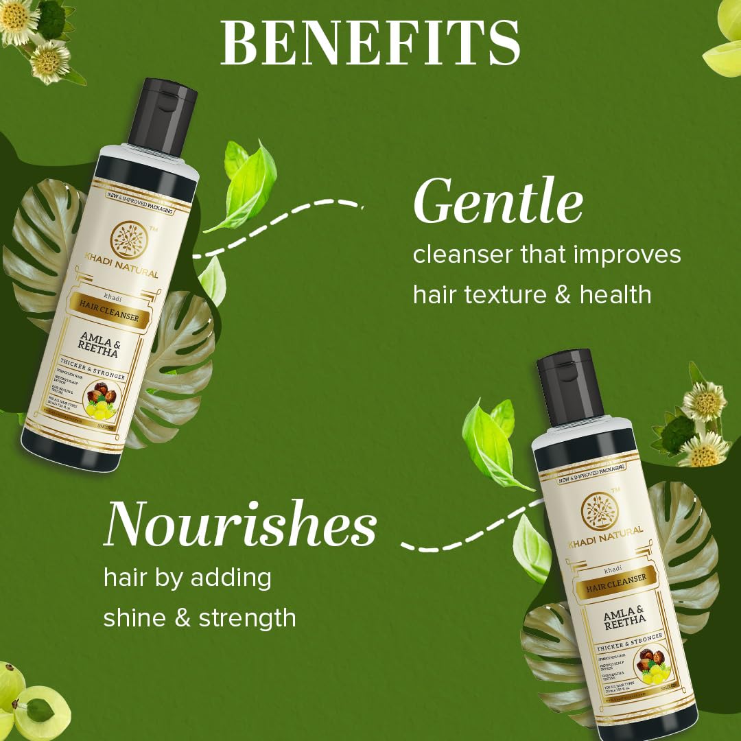 Khadi Natural Amla & Reetha Hair Shampoo | Anti-Hair Fall Shampoo | Shampoo for Thick & Strong Hair | Ayurvedic Shampoo for Healthy Hair | Suitable for All Hair|Pack of 2 | (210 * 2) (420 ml)