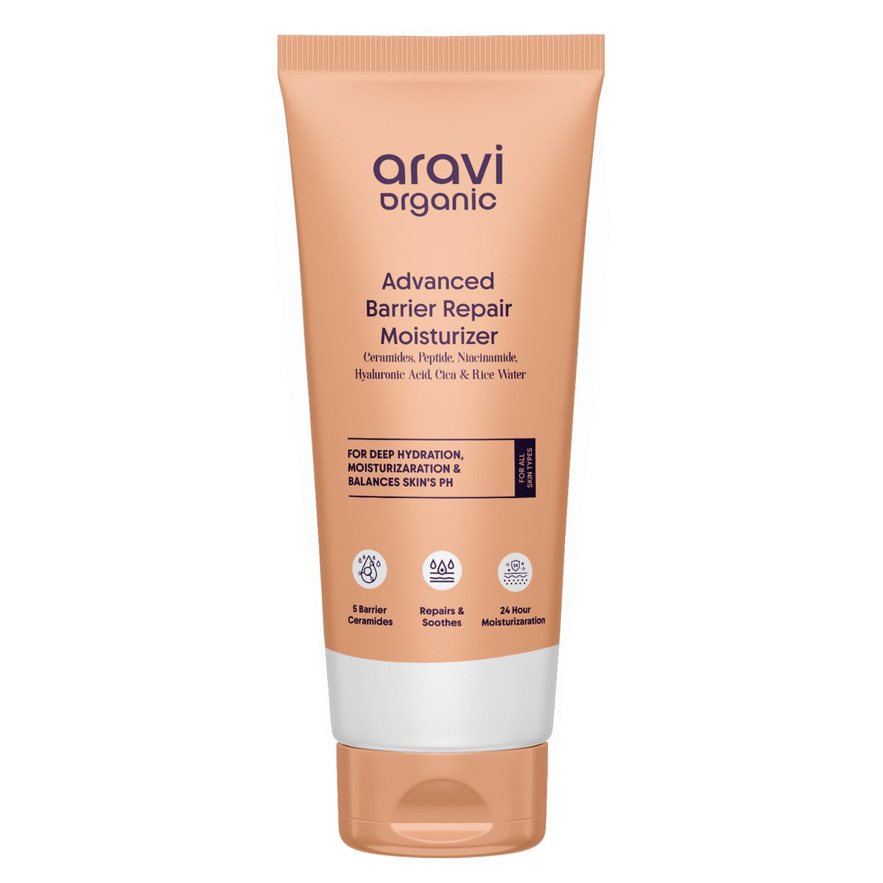 Aravi Organic Advanced Barrier Repair Moisturizer - With Ceramide, Peptide, Hyaluronic Acid & Cica - For Deep Moisturizing, Strengthening & Skin Barrier Repair - For All Skin Types - 100 gm