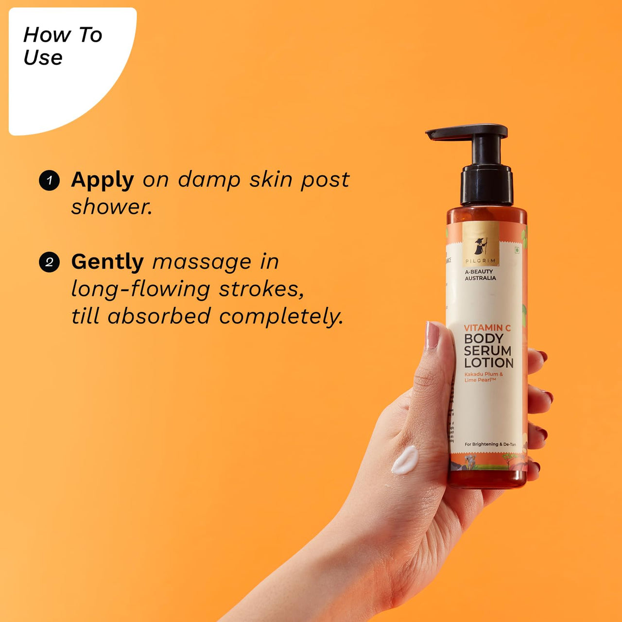 Pilgrim Australian Vitamin C Body Serum Lotion for dry skin with Kakadu Plum & Lime Pearl™ | Fades dark spots & evens skin tone for brightening & detan | For women & men| 150 ml