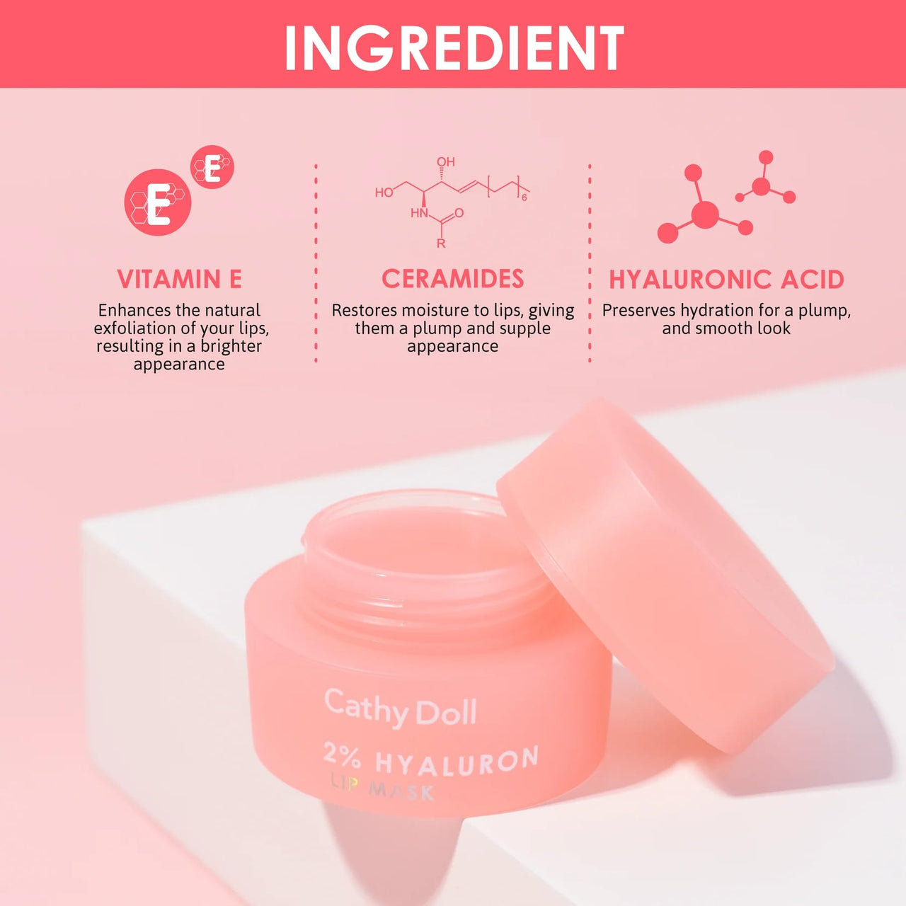 Cathy Doll 2% Hyaluron Lip Mask Peach – 4.5g | Hydrating Overnight Lip Treatment with Hyaluronic Acid | Nourishing Lip Care for Dry, Chapped Lips