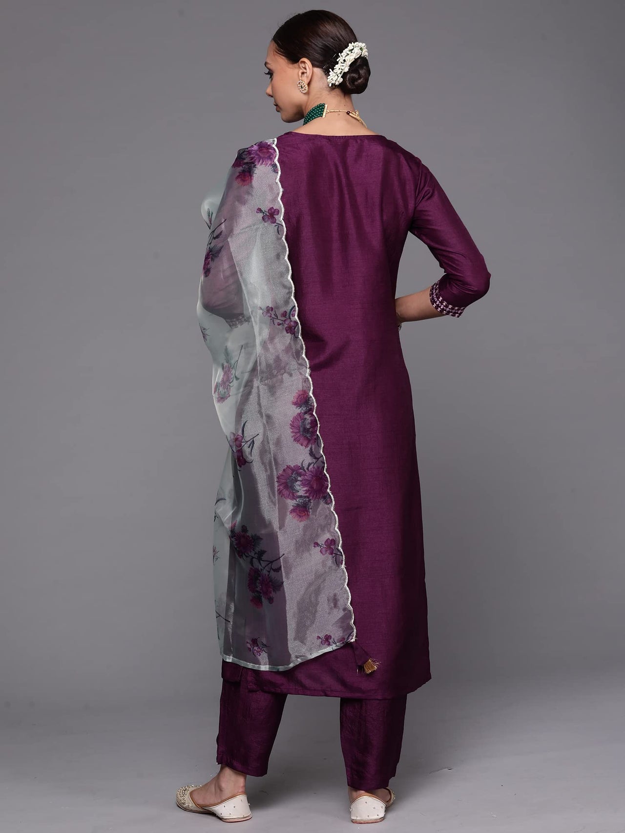 INDO ERA Women's  Embroidered Kurta Set for Women with Organza Dupatta(KH9PR4439-P_Purple and Green_Xs to XXL-Size)