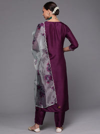 INDO ERA Women's  Embroidered Kurta Set for Women with Organza Dupatta(KH9PR4439-P_Purple and Green_Xs to XXL-Size)