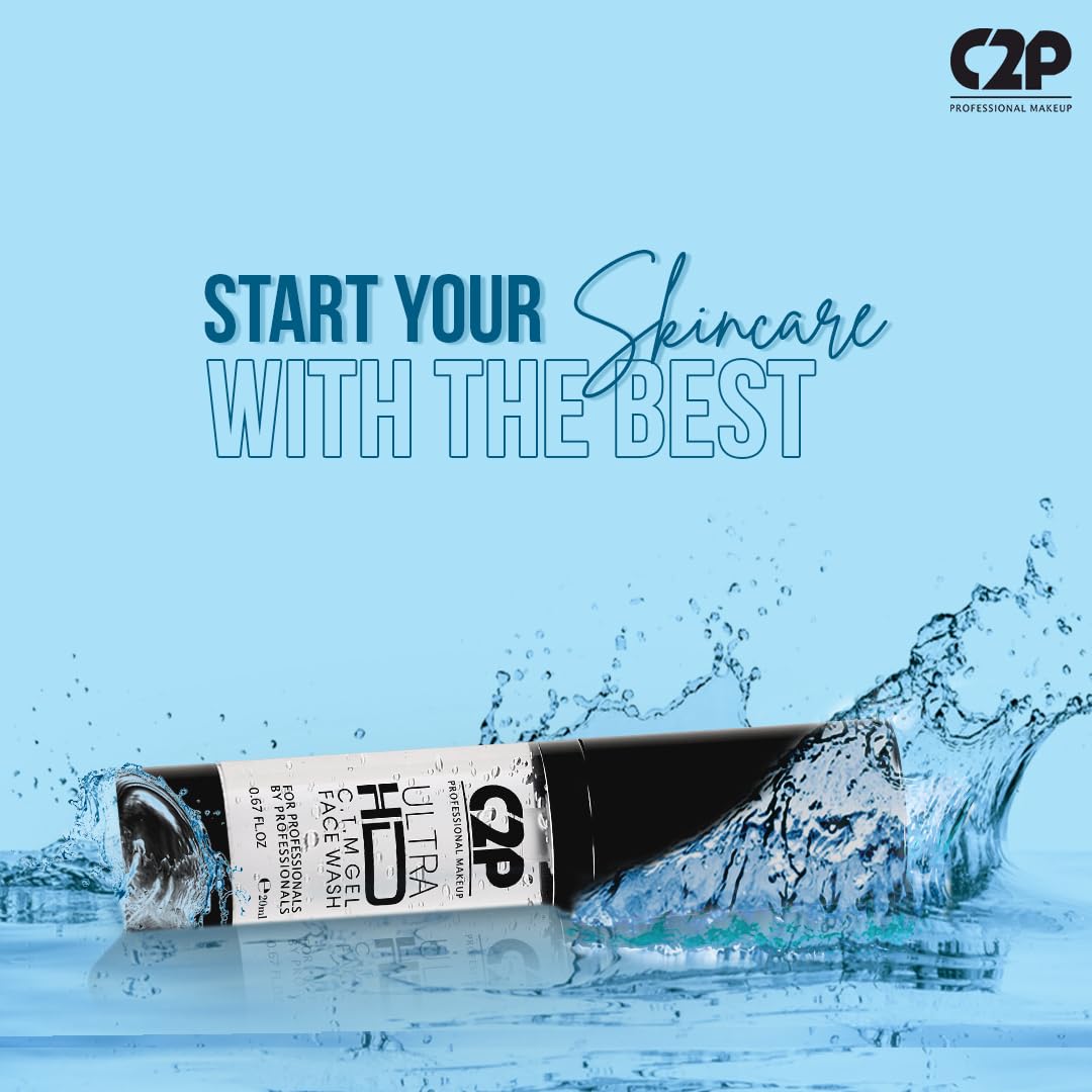 C2P Pro MAKE UP Ultra HD 3-in-1 Cleanser, Toner & Moisturizer Face Wash cum Cleanser Removes Dirt and Impurities, Instant Brightening for All Skin Types (Transparent 20 ml)