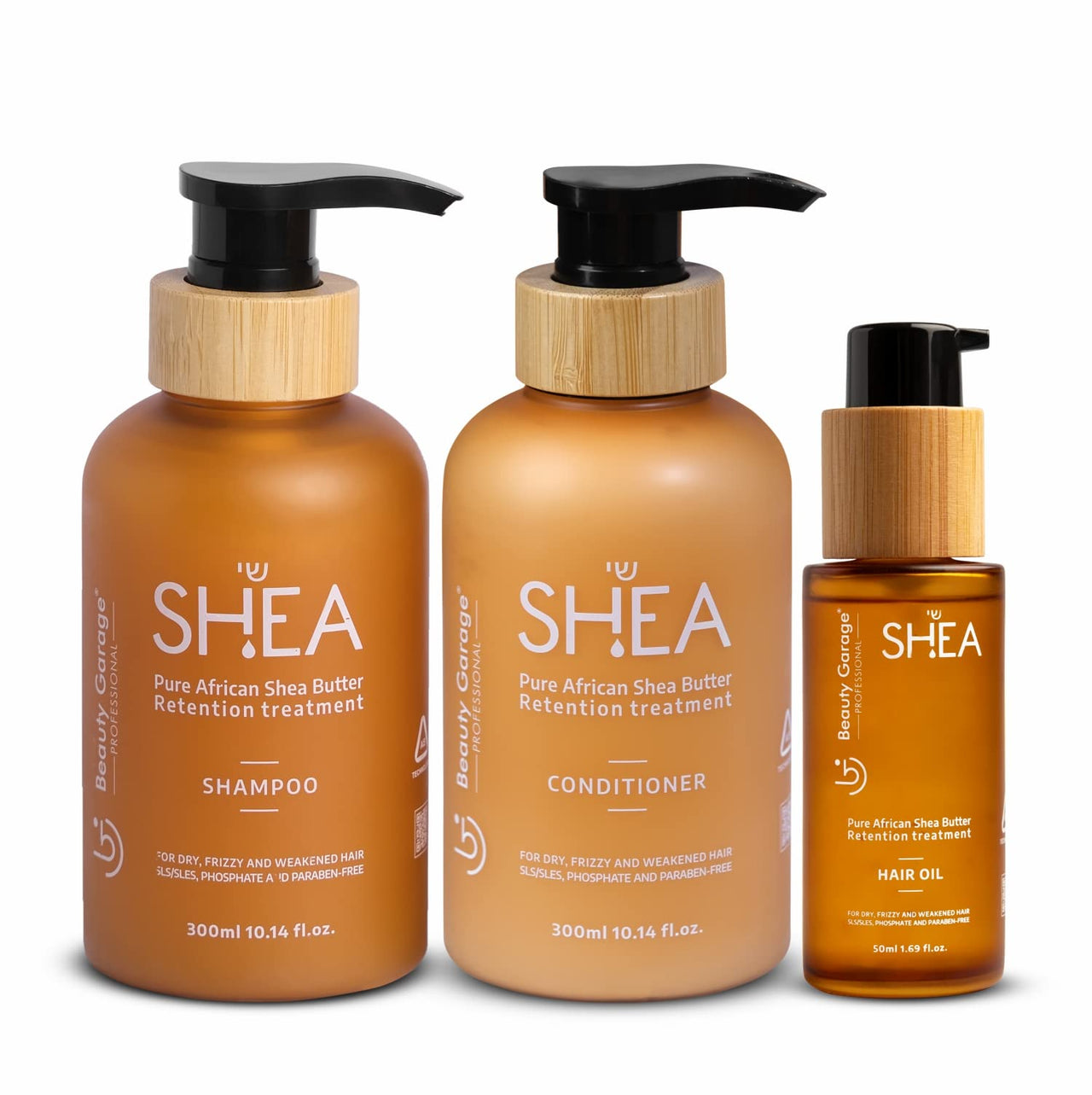Beauty Garage Shea Retention Treatment Set (Retention Treatment Shampoo 300ml + Retention Treatment Conditioner 300ml + Retention Treatment Hair Oil 50)