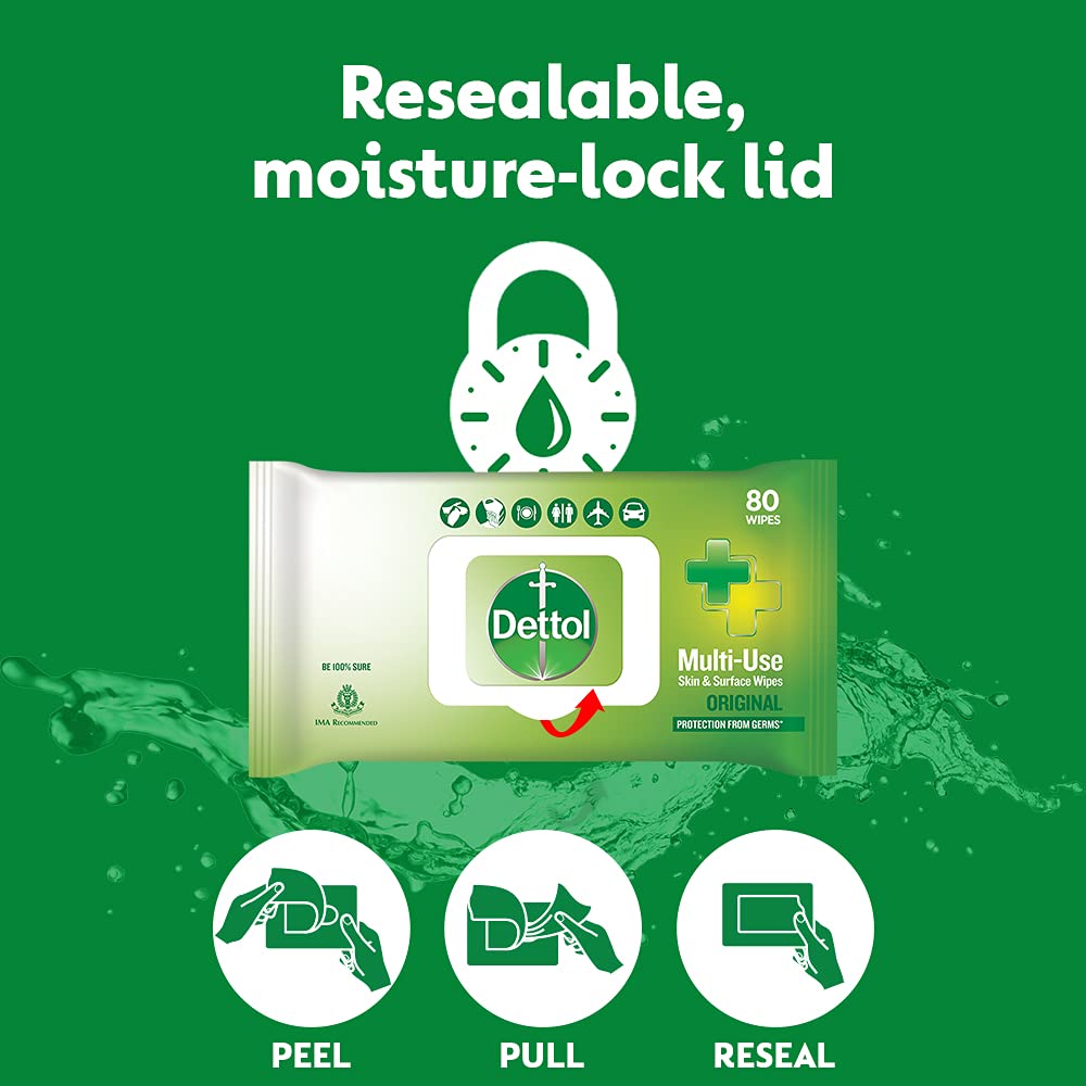 Dettol Liquid Disinfectant for Floor Cleaner (Lavender Blossom, 1L) & Dettol Disinfectant Sanitizer Wet Wipes for Skin & Surfaces, Original – 80 Count