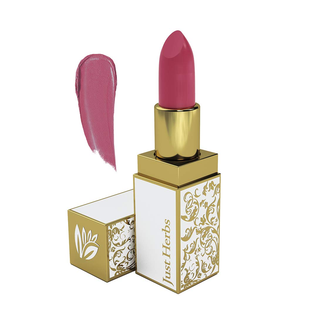 Just Herbs Natural & Organic Herb Enriched Ayurvedic Creamy Matte Lipstick For Dry & Chapped Lips- Paraben & Chemical Free Lipstick (Pink, Shade no. 1)