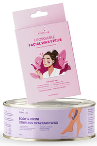 Urban Yog Complete Waxing Kit: Stripless Brazilian Body & Bikini Wax (190g) + Liposoluble Facial Wax Strips (20 Strips + 4 Post-Wax Wipes) | Gentle Hair Removal for All Skin Types | Enriched with Natural Ingredients
