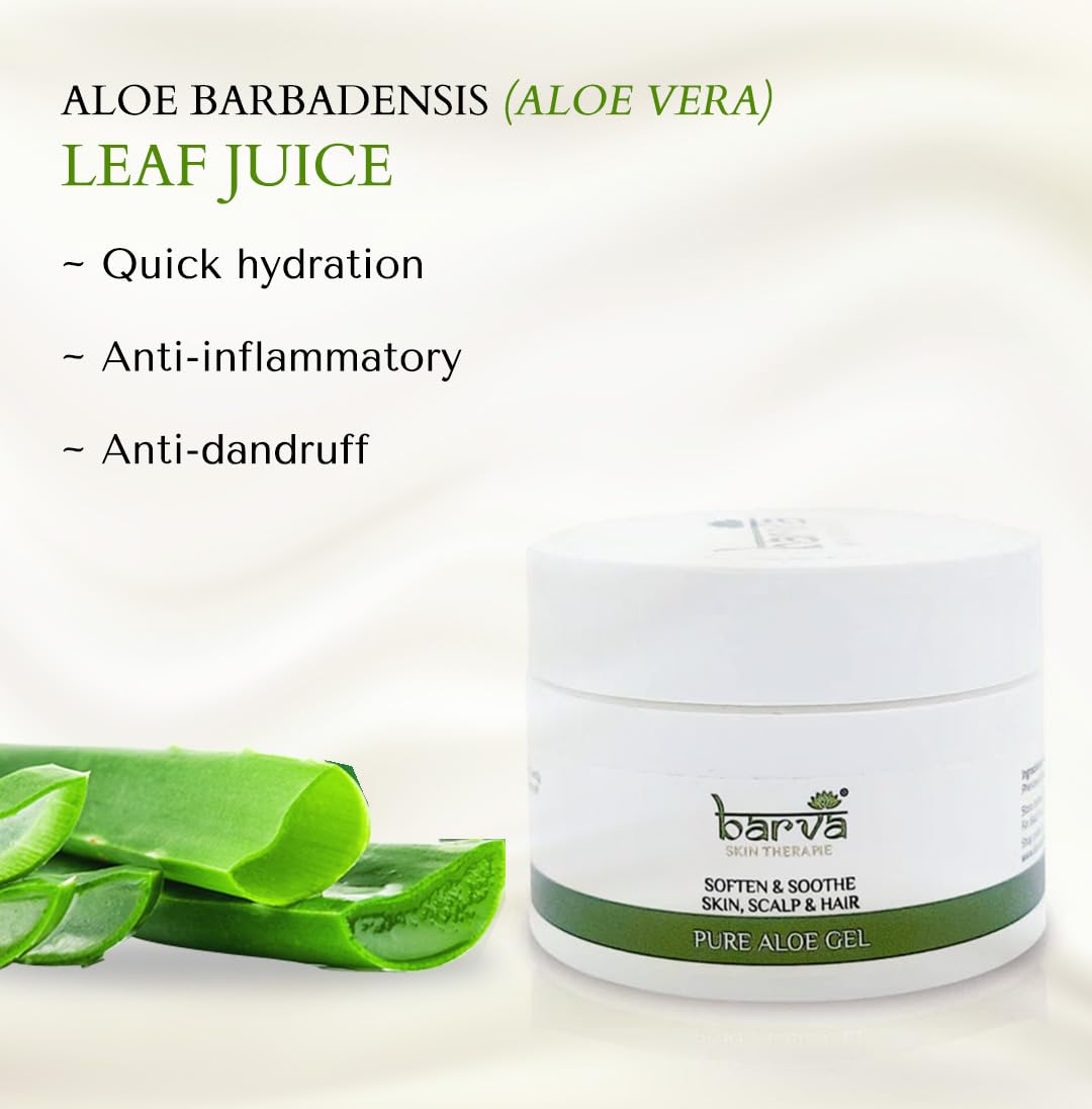 Barva Pure Aloe Gel, Suits All Skin & Hair Types - Soften & Soothe Skin, Scalp & Hair (Pack of 2)50ml.