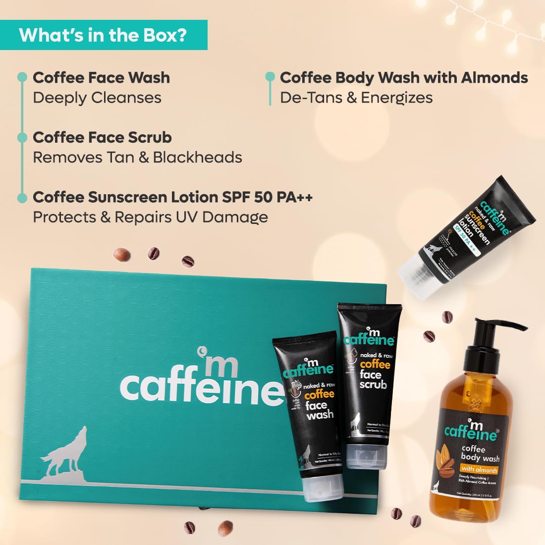 mcaffeine Gift Kit With Pure Coffee Skincare|Gift Set With Face Wash, Face Scrub, Body Wash & Sunscreen|Suitable Gift Kit For All Occasions & All Skin Types|Valentine Present For Him/Her, Birthday