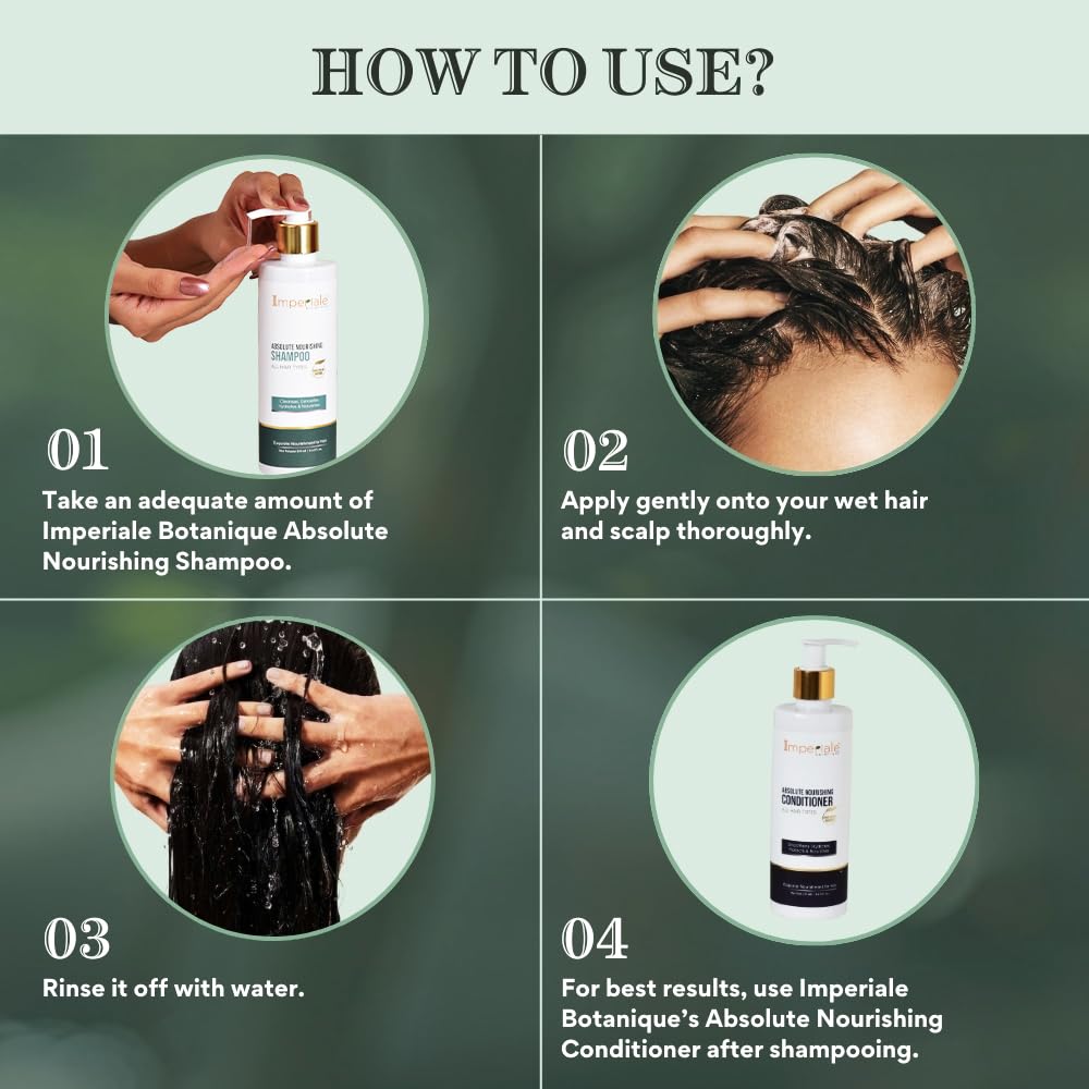 Imperiale Botanique Absolute Nourishing Hair Shampoo | FDA Approved | Bhringraj, Rosemary & Silk Protein | For Thicker, Stronger Hair | Restore Vitality, Promotes Hair Growth | Adds Shine | All Hair Types | 15 Herbs, 250 ML