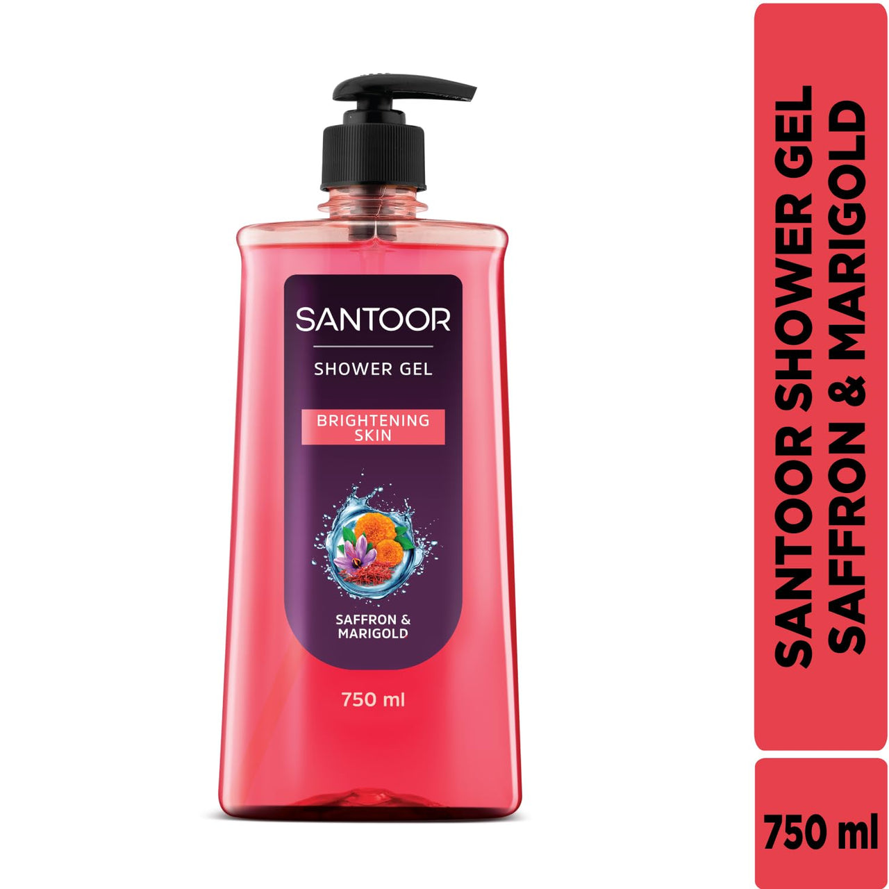 Santoor Brightening Shower Gel 750ml With Natural Saffron & Marigold Extracts| For Men & Women| For Glowing Skin| Suitable For All Skin Types| No Parabens| No Silicones