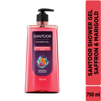Santoor Brightening Shower Gel 750ml With Natural Saffron & Marigold Extracts| For Men & Women| For Glowing Skin| Suitable For All Skin Types| No Parabens| No Silicones