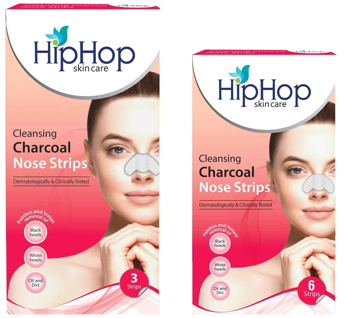 HipHop Skin Care Cleansing Charcoal Nose Strips (6 Strips) & HipHop Skincare Cleansing Charcoal Nose Strips for Women - Blackhead Remover & Pore Cleanser (3 Strips)