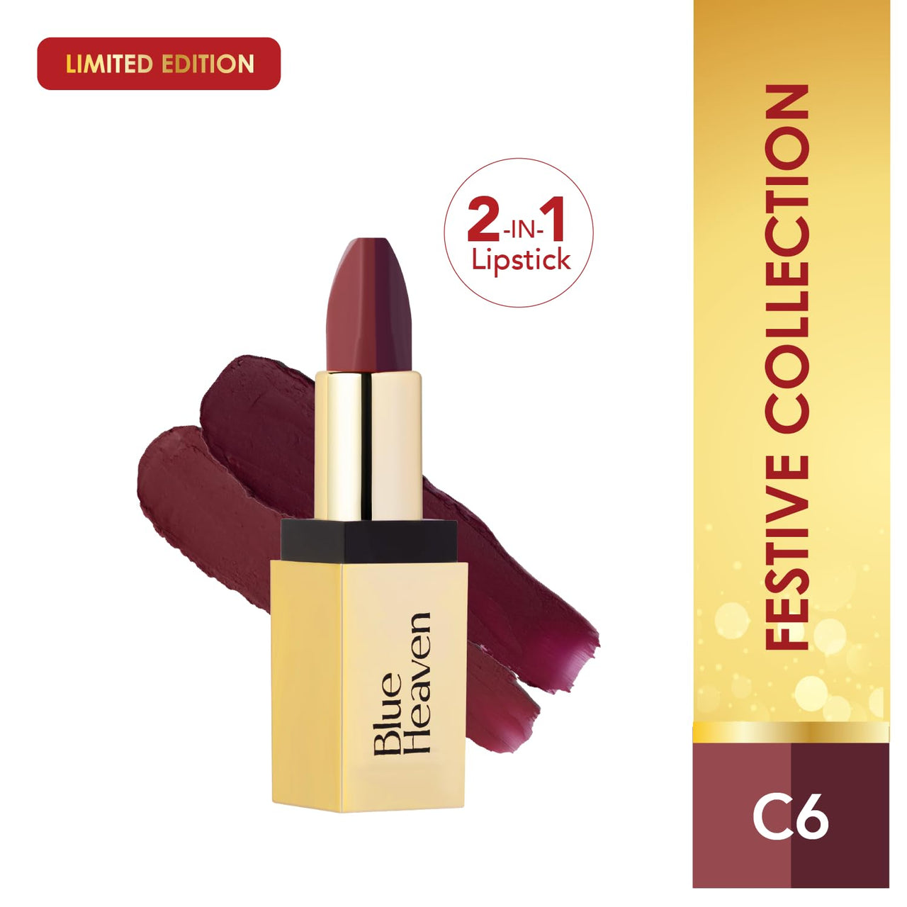 Blue Heaven 2 in 1 Festive Lipstick | Dual Shade | Ultra Lightweight Soft Matte Finish | Long Stay Comfort Wear Lipsticks for Women |C6| 4gm