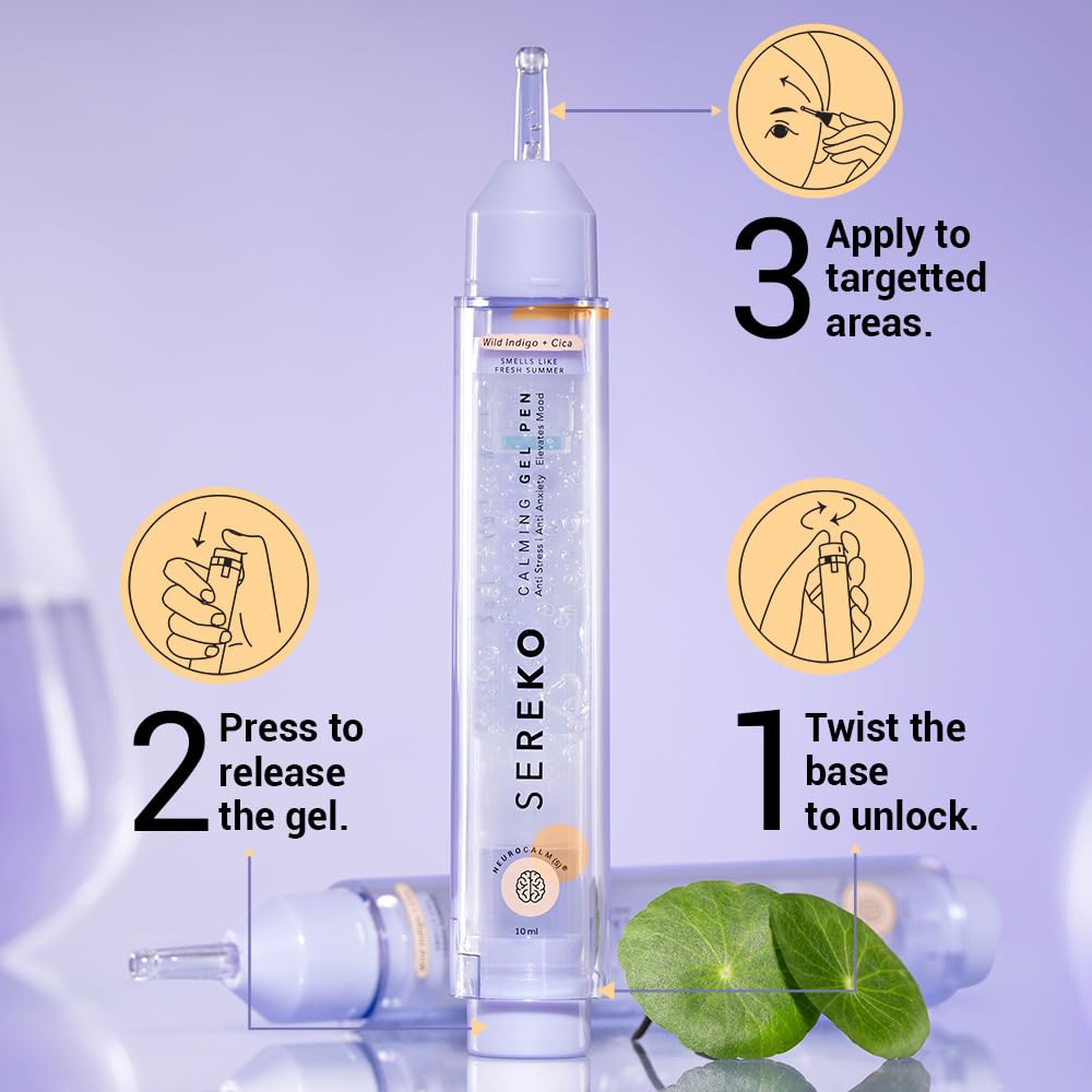 SEREKO Calming Under Eye Cream Gel Pen with Cica & Wild Indigo | Instant Cooling Relief | Stress-Reducing Formula | Reduces Dark Circles, Wrinkles & Fine Lines Suitable for Men & Women – 20ml (Pack of 2)