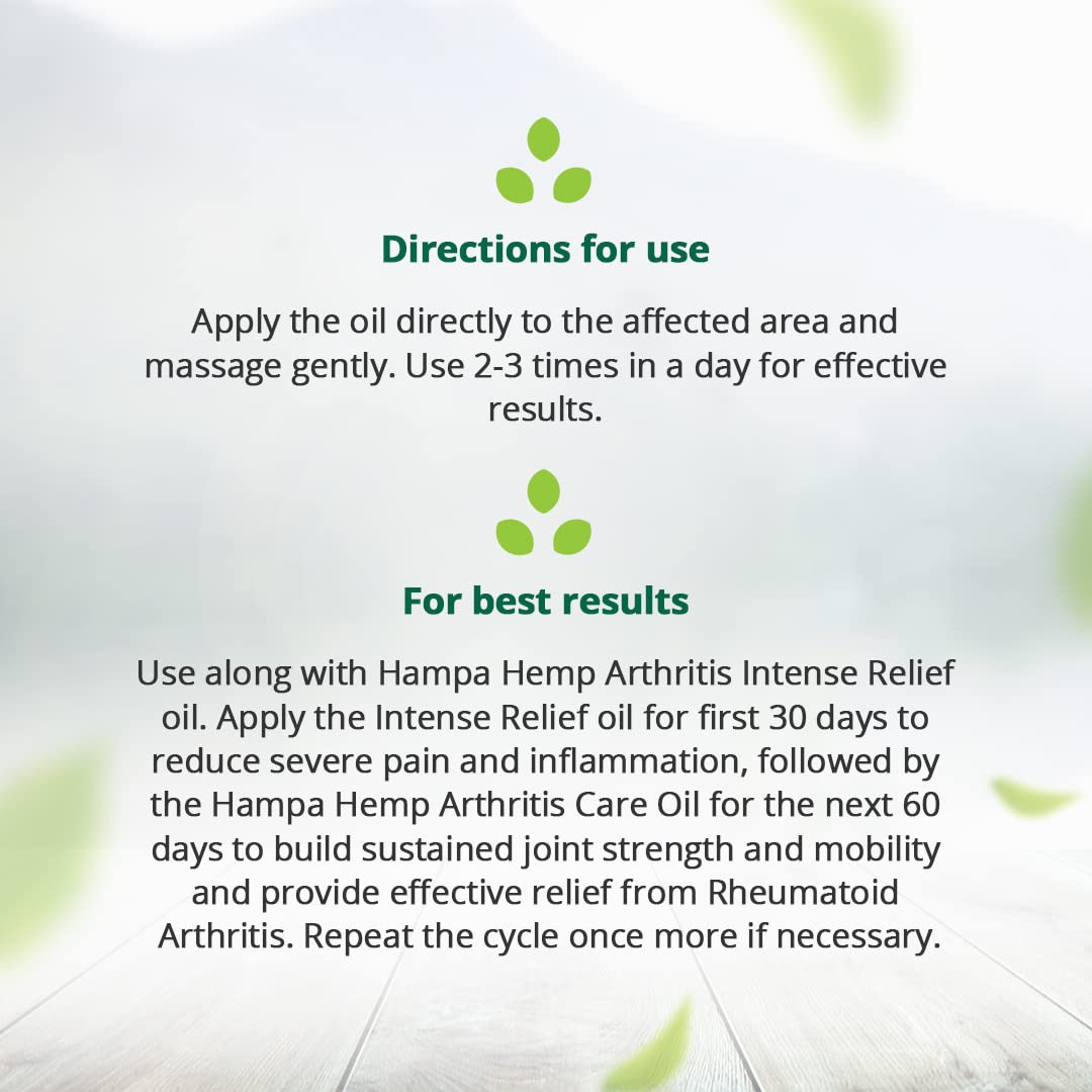 Hampa Hemp Arthritis Care Oil 100ml, Effective Relief for Knee, Joint Pain caused by Rheumatoid Arthritis, with Full spectrum Vijaya Leaf Extract and 13 Ayurvedic Herbs- 100% Natural and Ayurvedic