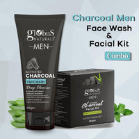 Globus Naturals Charcoal Men Face Wash & Facial Kit Combo, Anti Pollution Formula, For Normal to Oily Skin
