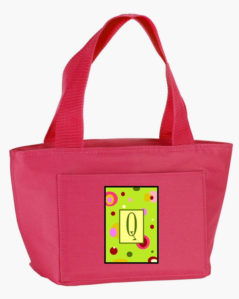 Caroline's  Treasures CJ1010-V-PK-8808 Letter V Monogram - Lime Green Lunch Bag, Insulated Lunch Box Tote Bag for Women Adult Men, Reusable Small Cooler Cute Bags for Work Office Picnic Travel,