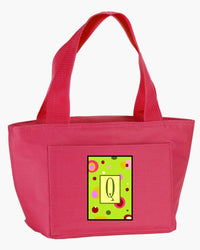 Caroline's  Treasures CJ1010-V-PK-8808 Letter V Monogram - Lime Green Lunch Bag, Insulated Lunch Box Tote Bag for Women Adult Men, Reusable Small Cooler Cute Bags for Work Office Picnic Travel,