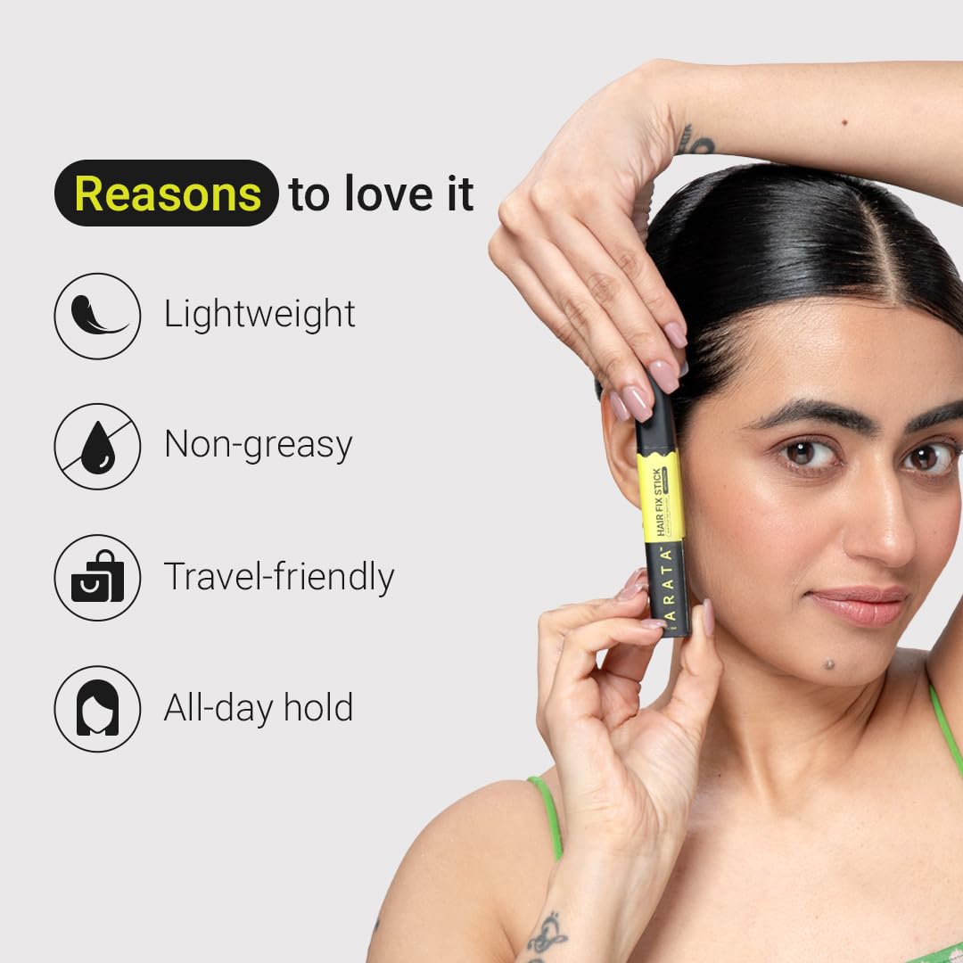 Arata Gel Based Hair Fix Stick for All Hair Types - 15ml | Baby Hair Fixer for Women | Hair Stick for Frizzy Hair | Infused With Biotin & Hyaluronic Acid | Easy To Carry, Non-Greasy, No White Cast