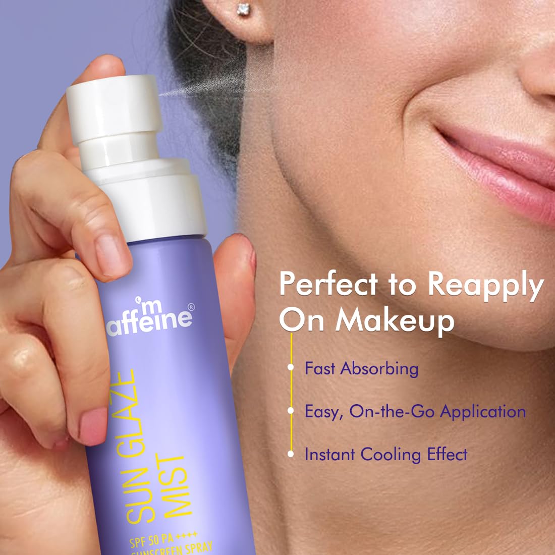 mCaffeine Sun Glaze Mist SPF 50 PA++++ Face Sunscreen Spray | 1% Hyaluronic Acid for Hydration| No White Cast | Easy Application Over Makeup & Quick Absorbing Sunscreen Spray | For All Skin Types