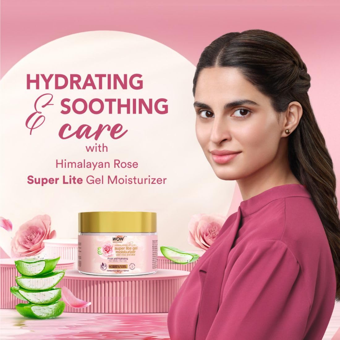 WOW Skin Science Super Light Rose Aloe Gel Moisturizer | Instant Hydration | Non-Sticky & Oil-Free | Quick Absorbing | Suitable for all Skin Types | 50 ml
