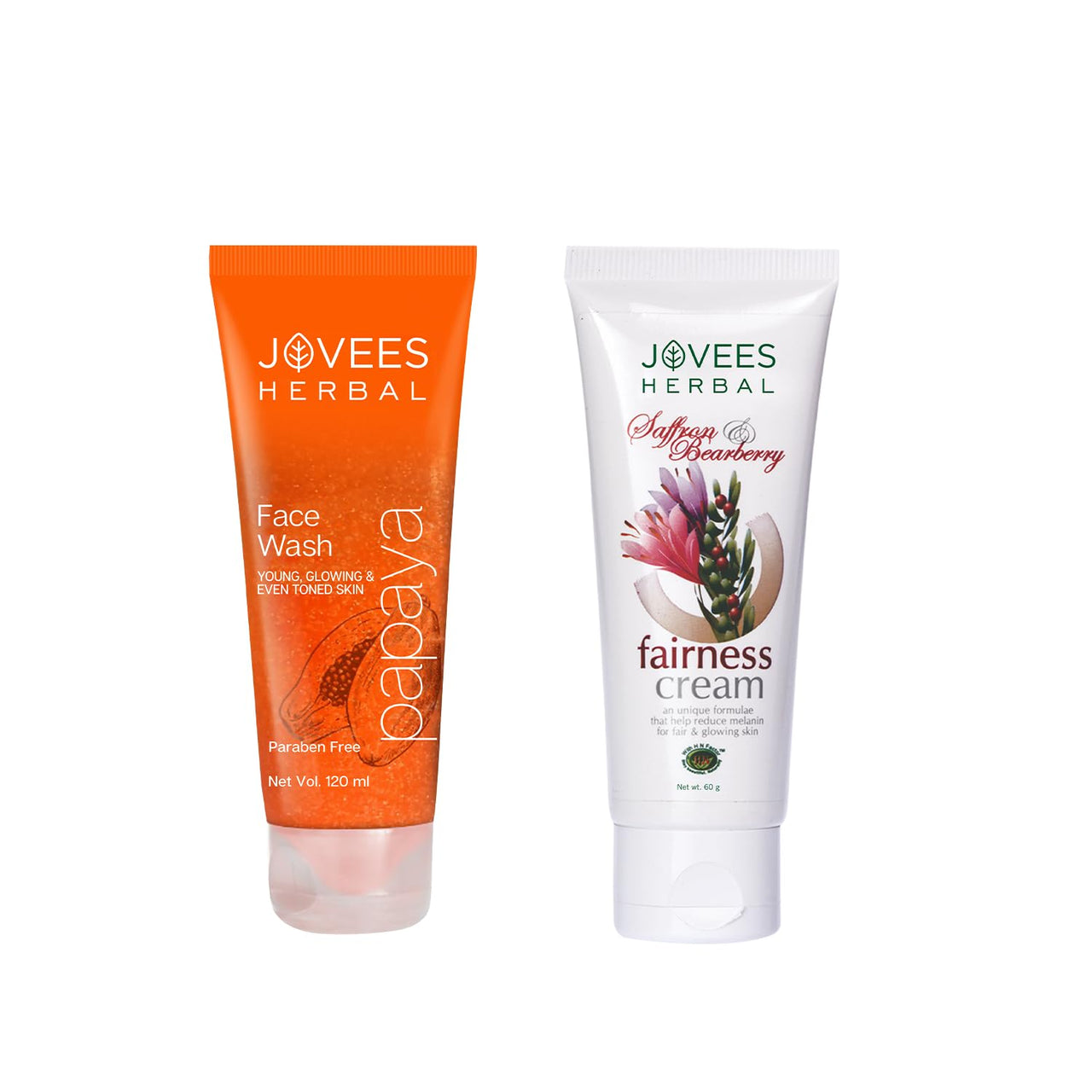 Jovees Herbal Papaya Face Wash For Brightening and Glowing Skin And Saffron & Bearberry Fairness Face Cream |Whitening and Depigmentation For All Skin Types