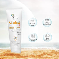 Fixderma Shadow RX Sunscreen SPF 70+ Cream | Sunscreen for Dry Skin | Sunblock SPF 70 | Hybrid Sunscreen with UVA & UVB Filters, Antioxidants, IR Protection and Blue Light Protection - 75gm