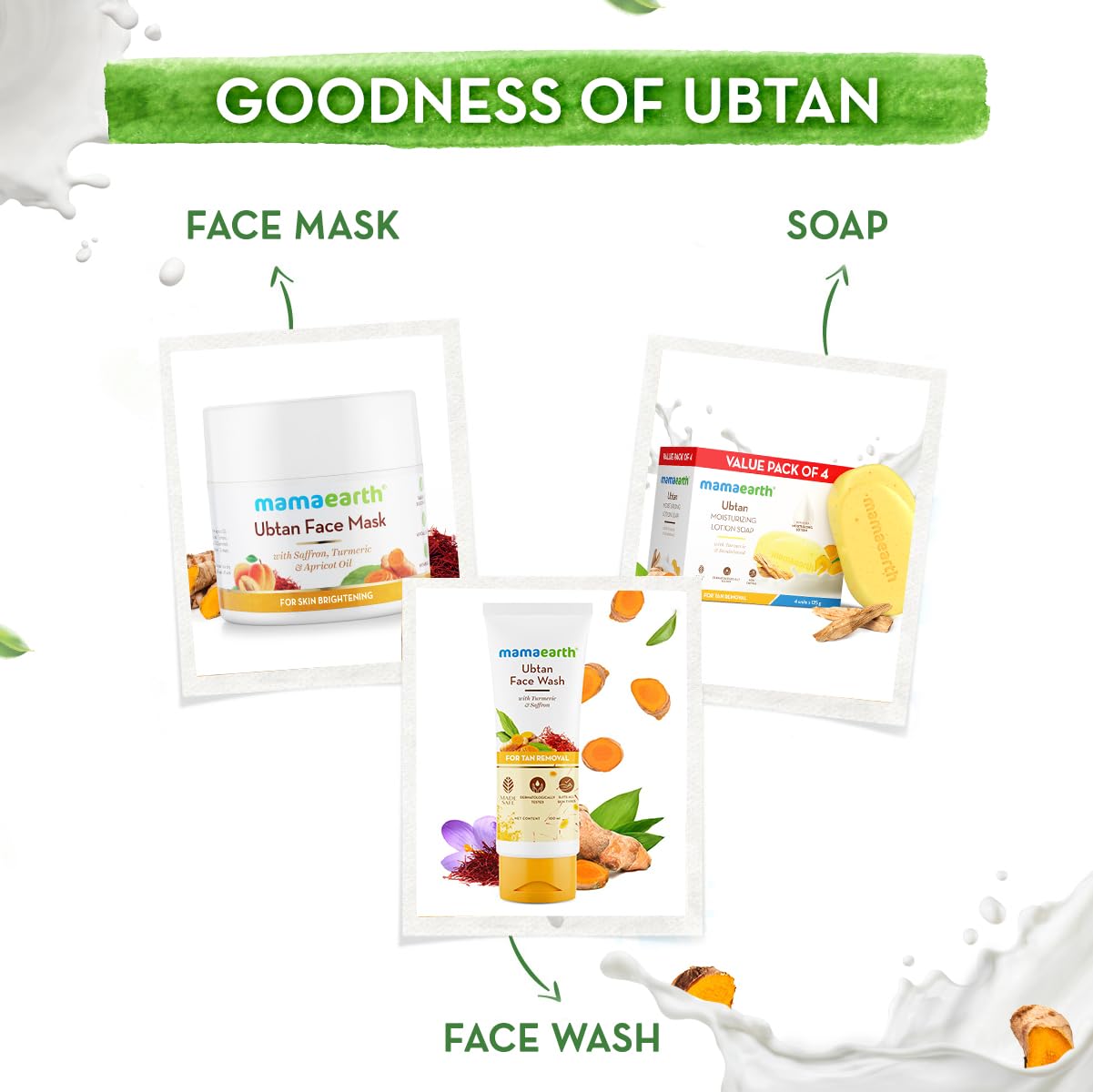 Mamaearth Ubtan Moisturizing Lotion Soap 125 g (Pack of 4) | Removes Tan | Benefits of Lotion in a Soap | Gently Exfoliates & Deeply Cleanses | Nourishes Dry Skin | Non Drying | Grade 1 Soap