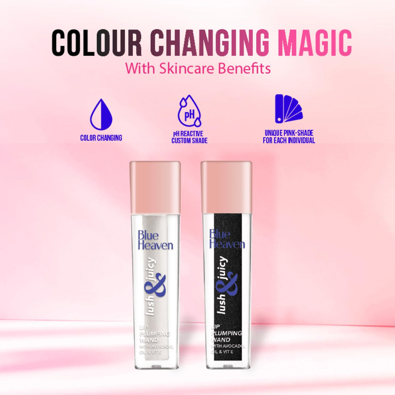 Blue Heaven Lush & Juicy pH based Lip Plumping Wand enriched with Jojoba Oil, Shea Butter + Vitamin E | Visibly Plumped lips| Non Sticky Formula| Soften & Smoothes Plums Lips, Unicorn Magic, 4.2ml