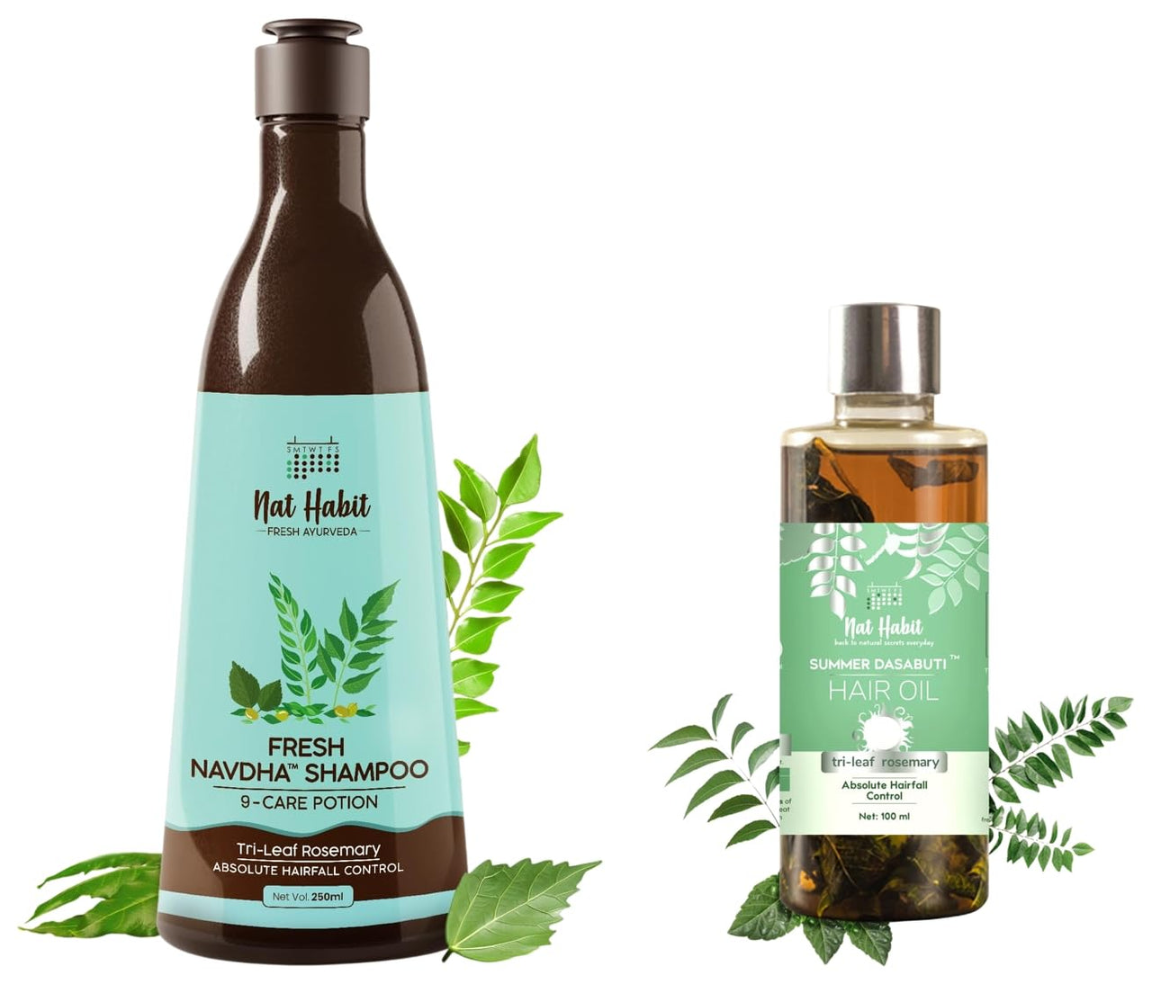 Nat Habit Tri-Leaf Roseary Hair Oil For Men & Women Hairfall Reduction(100ML) and Navdha Anti-Hair Fall Natural Shampoo with Rosemary & Trileaf(250ML)