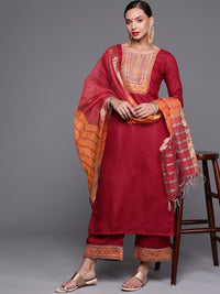 INDO ERA Women's  Solid Cotton Blend Straight Kurta Palazzo With Dupatta Set