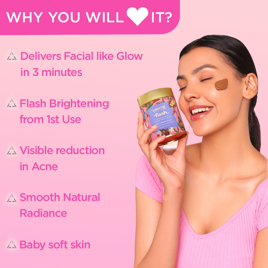 Light Up Flash Face&Body Brightening Ubtan-3 Minute Facial,Goat'S Milk,Marigold,Hibiscus,Rose,Guava&Vitamin C: Instant Glow,Tan Removal,Gentle Exfoliation,Natural Radiance,Bridal-120 Gm,Scrub,1 Count }