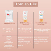 O3+ Radiance Skincare Combo With Bridal Facial Kit for Radiant & Glowing Skin 120g,Bridal Radiance Facewash 75g & Sunscreen 75g