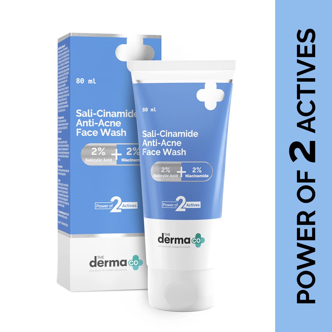 The Derma Co Sali-Cinamide Anti-Acne Face Wash | With 2% Salicylic Acid & 2% Niacinamide I Treats Active Acne & Fades Acne Marks I For Oily & Combination Skin I Power of 2 Actives | For Men & Women | 80 ml