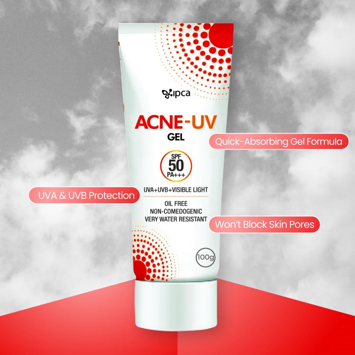 Acne-UV Sunscreen SPF50 PA+++ | 100g Acne-UV Gel Sunscreen | Non Comedogenic | Silicone Gel | Oil-Free | UVA/UVB Protection | Water Resistant | No White Cast | Suitable for All Skin Types